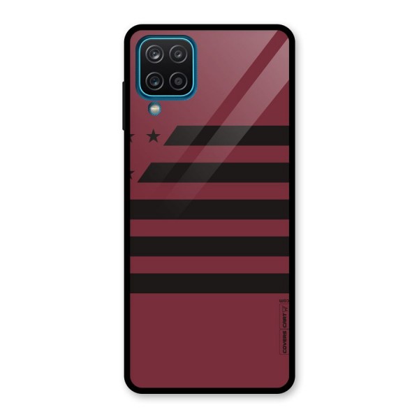 Maroon Star Striped Glass Back Case for Galaxy A12