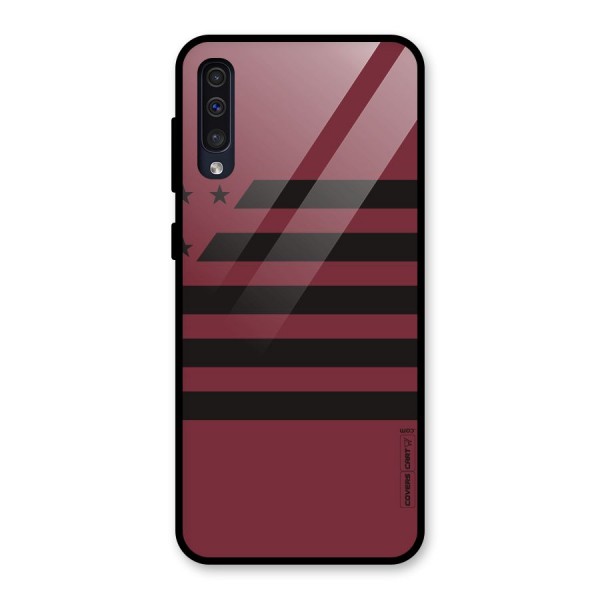 Maroon Star Striped Glass Back Case for Galaxy A50