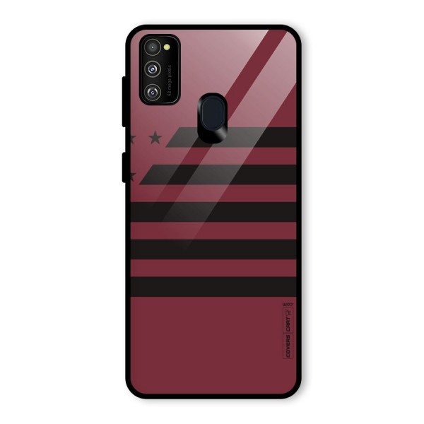 Maroon Star Striped Glass Back Case for Galaxy M21