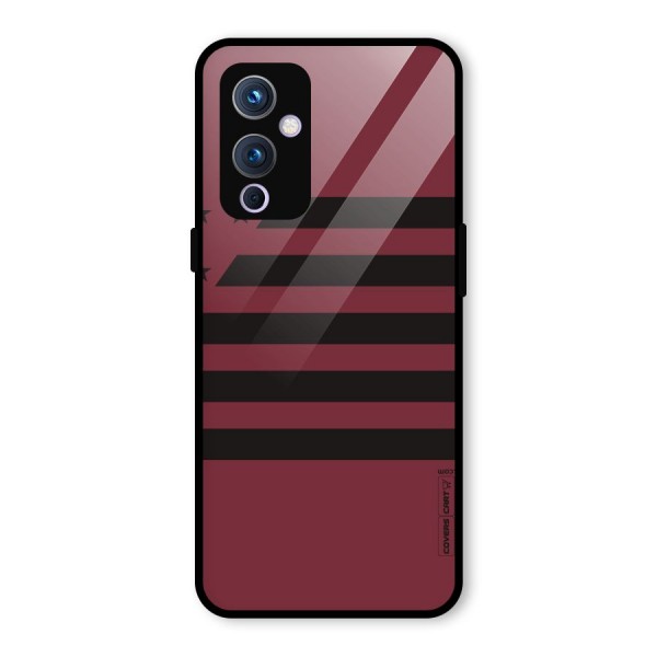 Maroon Star Striped Glass Back Case for OnePlus 9