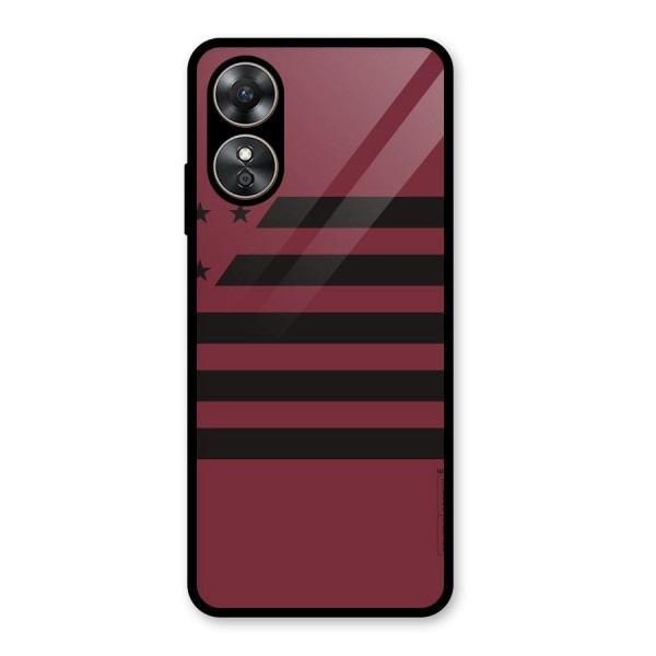 Maroon Star Striped Glass Back Case for Oppo A17