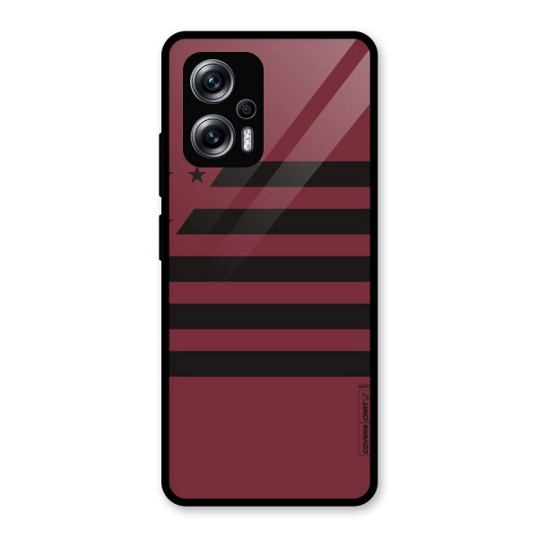 Maroon Star Striped Glass Back Case for Redmi K50i