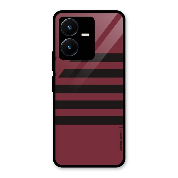 Maroon Star Striped Glass Back Case for Vivo Y22