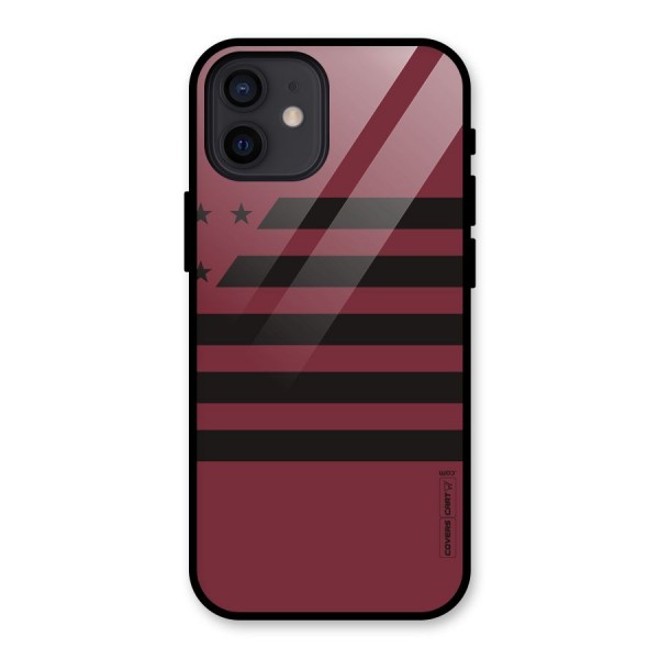 Maroon Star Striped Glass Back Case for iPhone 12