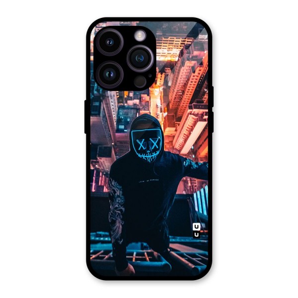 Mask Guy Climbing Building Glass Back Case for iPhone 14 Pro Max