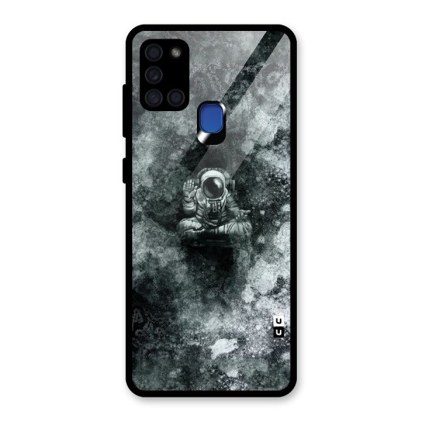 Meditating Spaceman Glass Back Case for Galaxy A21s