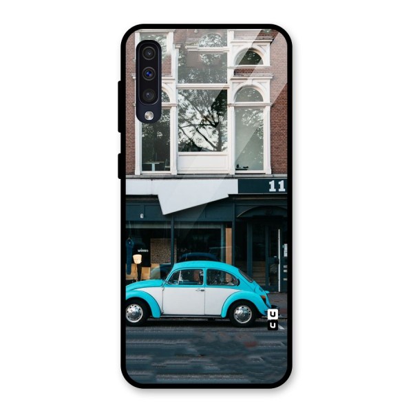 Mini Blue Car Glass Back Case for Galaxy A50s