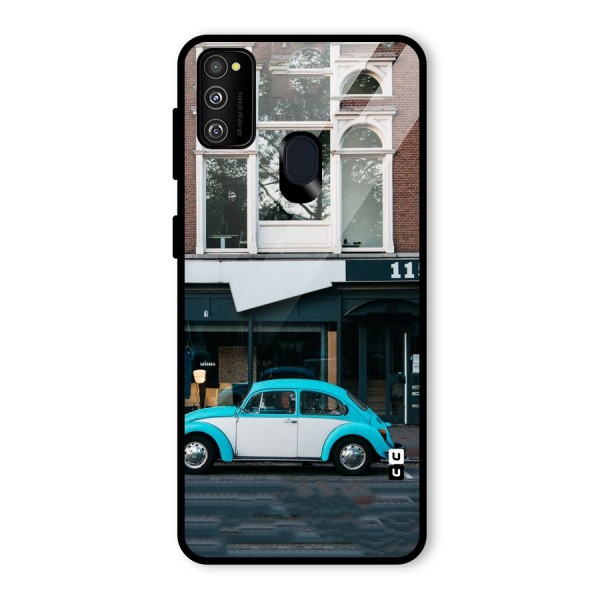 Mini Blue Car Glass Back Case for Galaxy M21