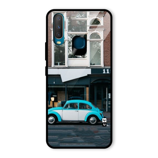 Mini Blue Car Glass Back Case for Vivo Y15