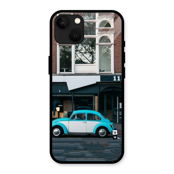 Mini Blue Car Glass Back Case for iPhone 13