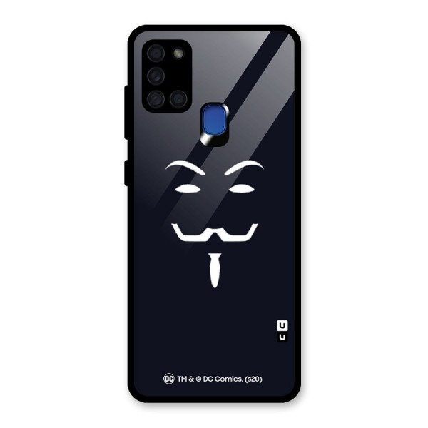 Minimal Anonymous Mask Glass Back Case for Galaxy A21s