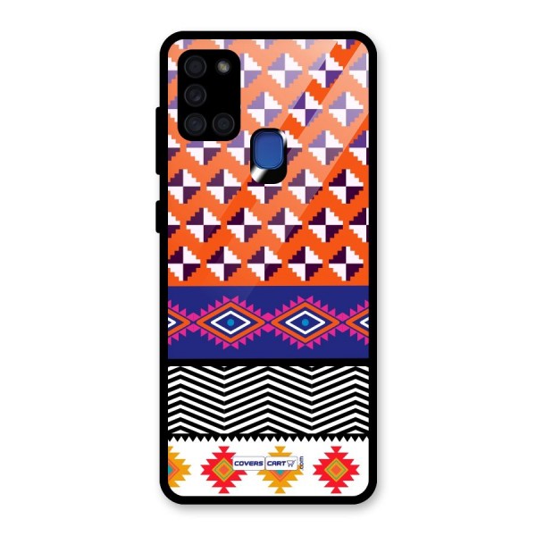 Mixed Pattern Aztec Glass Back Case for Galaxy A21s