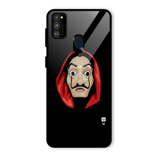 Money Heist Mask Glass Back Case for Galaxy M21