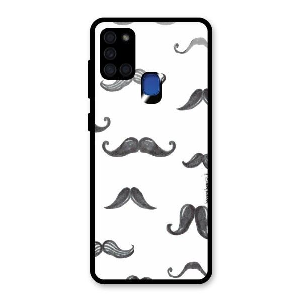 Moustache Pattern (Black) Glass Back Case for Galaxy A21s