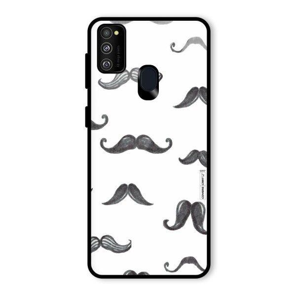 Moustache Pattern (Black) Glass Back Case for Galaxy M21