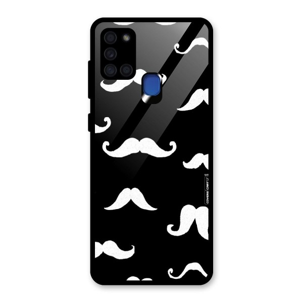 Moustache Pattern (White) Glass Back Case for Galaxy A21s