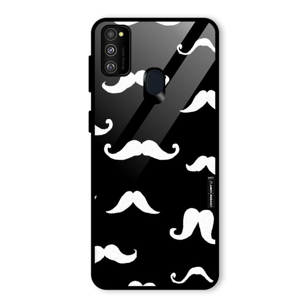 Moustache Pattern (White) Glass Back Case for Galaxy M21