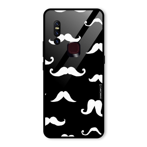 Moustache Pattern (White) Glass Back Case for Vivo V15