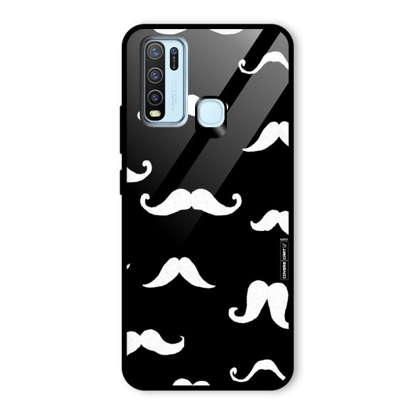 Moustache Pattern (White) Glass Back Case for Vivo Y30