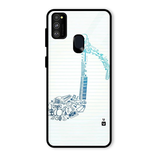 Music Note Design Glass Back Case for Galaxy M21