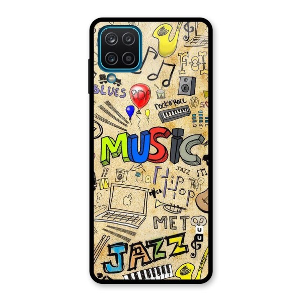 Music Pattern Glass Back Case for Galaxy A12