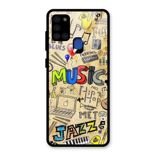 Music Pattern Glass Back Case for Galaxy A21s