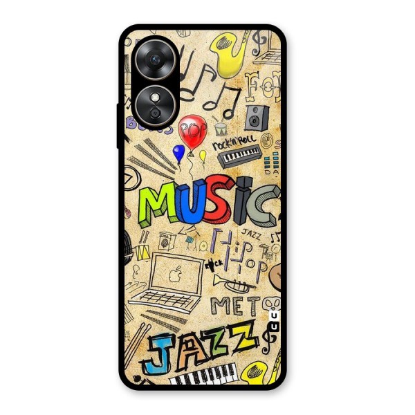 Music Pattern Glass Back Case for Oppo A17