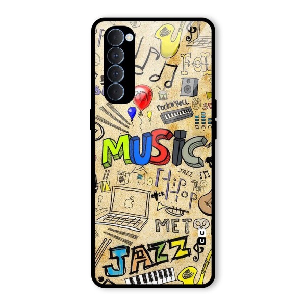 Music Pattern Glass Back Case for Oppo Reno4 Pro