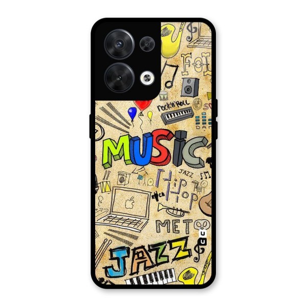 Music Pattern Glass Back Case for Oppo Reno8 5G