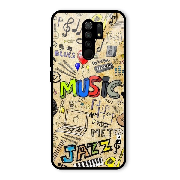 Music Pattern Glass Back Case for Redmi 9 Prime