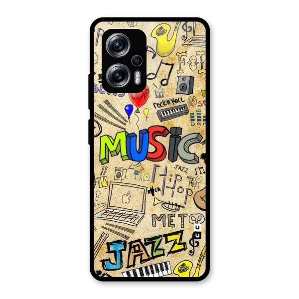 Music Pattern Glass Back Case for Redmi K50i