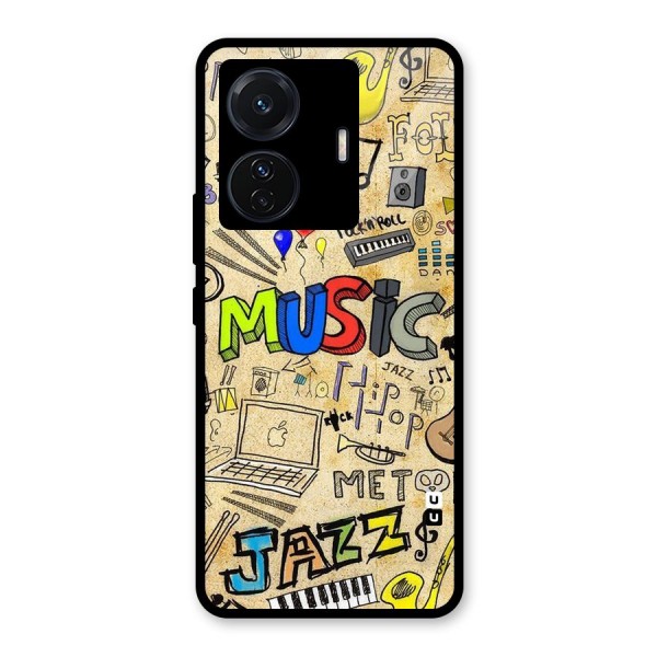 Music Pattern Glass Back Case for Vivo T1 Pro