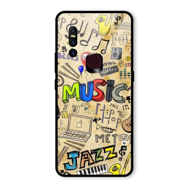 Music Pattern Glass Back Case for Vivo V15