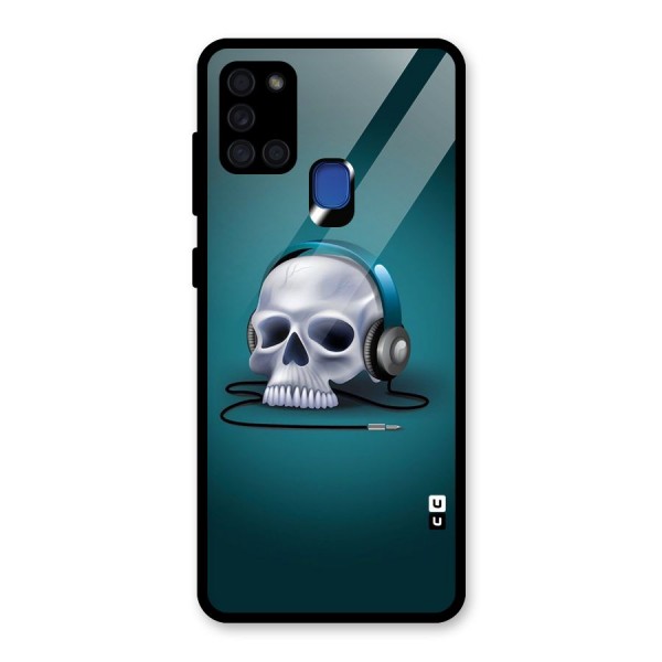 Music Skull Glass Back Case for Galaxy A21s