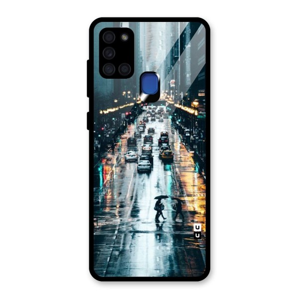 NY Streets Rainy Glass Back Case for Galaxy A21s