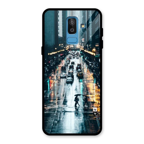 NY Streets Rainy Glass Back Case for Galaxy J8