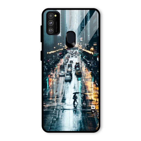 NY Streets Rainy Glass Back Case for Galaxy M21