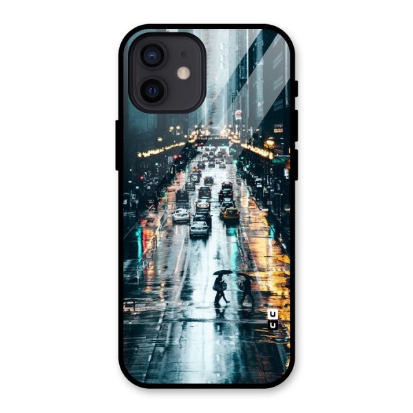 NY Streets Rainy Glass Back Case for iPhone 12