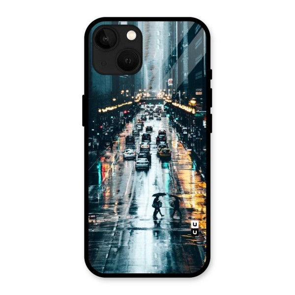 NY Streets Rainy Glass Back Case for iPhone 13