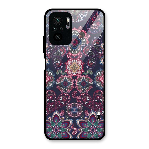 Navy Blue Bloom Pattern Glass Back Case for Redmi Note 10S