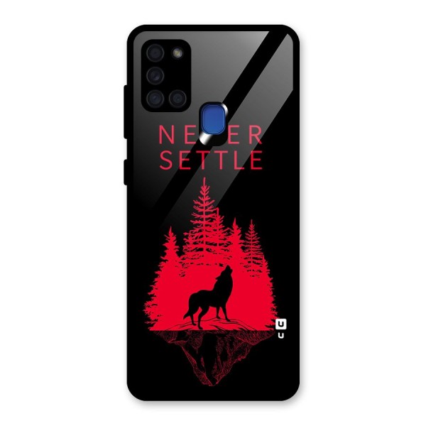 Never Settle Wolf Glass Back Case for Galaxy A21s