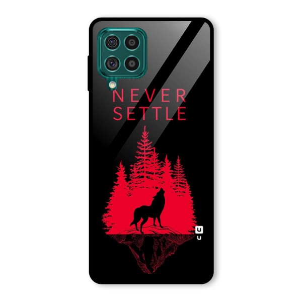 Never Settle Wolf Glass Back Case for Galaxy F62