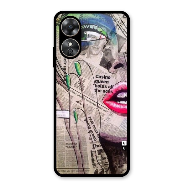 Newspaper Girl Art Glass Back Case for Oppo A17