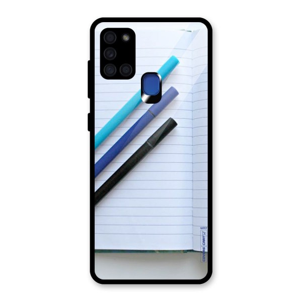 Notebook And Pens Glass Back Case for Galaxy A21s