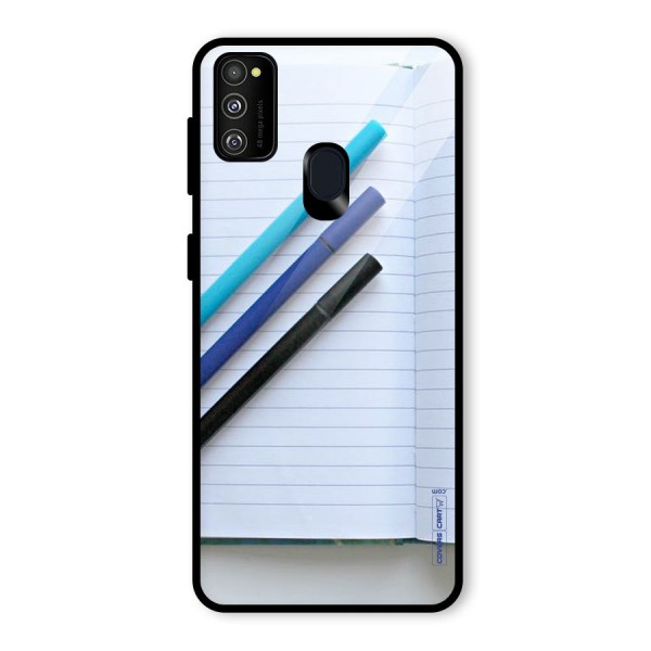 Notebook And Pens Glass Back Case for Galaxy M21