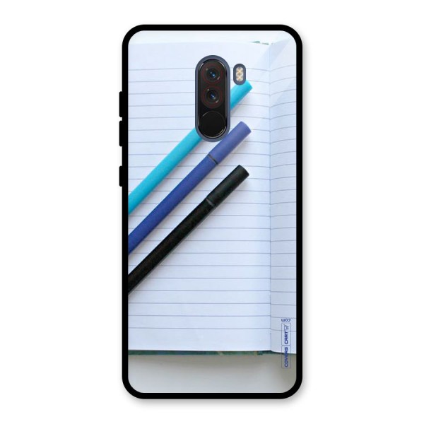 Notebook And Pens Glass Back Case for Poco F1