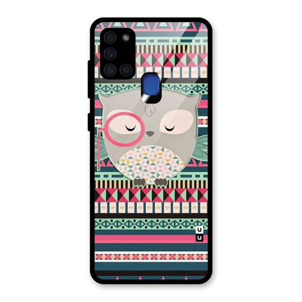 Owl Cute Pattern Glass Back Case for Galaxy A21s