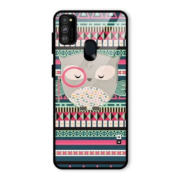 Owl Cute Pattern Glass Back Case for Galaxy M21