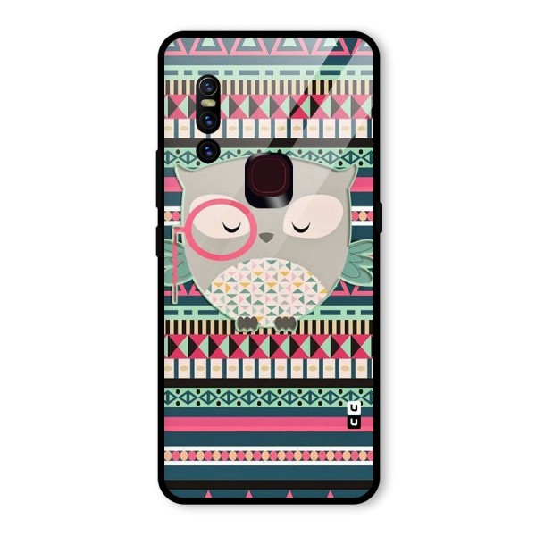 Owl Cute Pattern Glass Back Case for Vivo V15