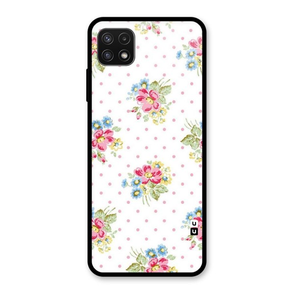 Painted Polka Floral Glass Back Case for Galaxy A22 5G